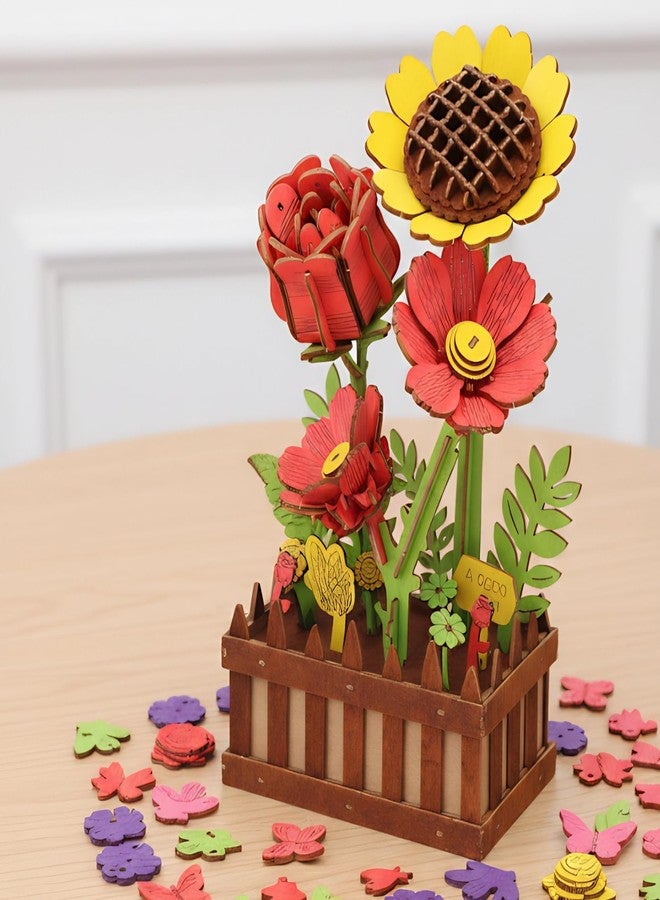 Gueiddi Wooden 3D Puzzles for Adults, 3D Wooden Puzzles House Warming Gift Hobby Kit Stem Home Decor (Wooden Flowers) - Image 2